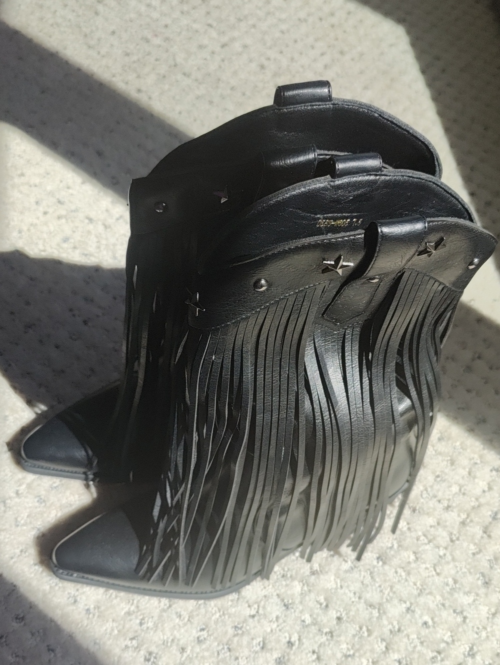 Fringe Western Pointed-Toe Ankle Boots - Black NWOT